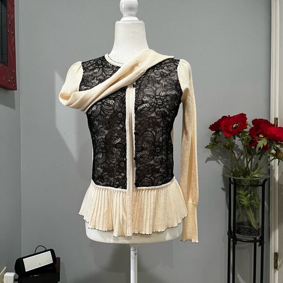 NEW Sigrid Olsen Silk Wool Peplum Flutter Lace Bead Cardigan Sweater Y2K XS NWT - Picture 4 of 16